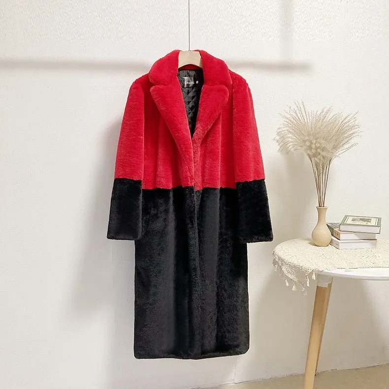 Pre Order:  Two-Tone Faux Fur Loose Coat