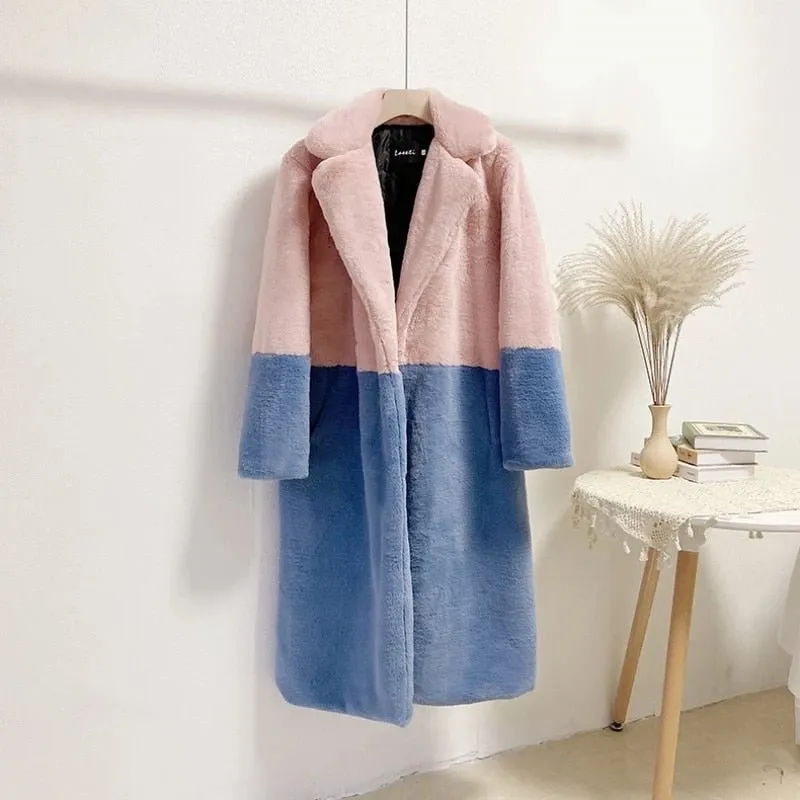 Pre Order:  Two-Tone Faux Fur Loose Coat