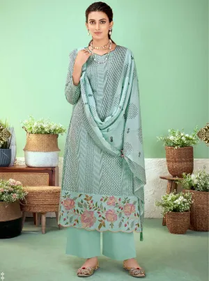 Pure Lawn Cotton Women Salwar Suit Material Unstitched Sky Blue