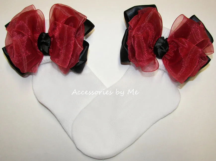 Red Black Organza Satin Bow Socks