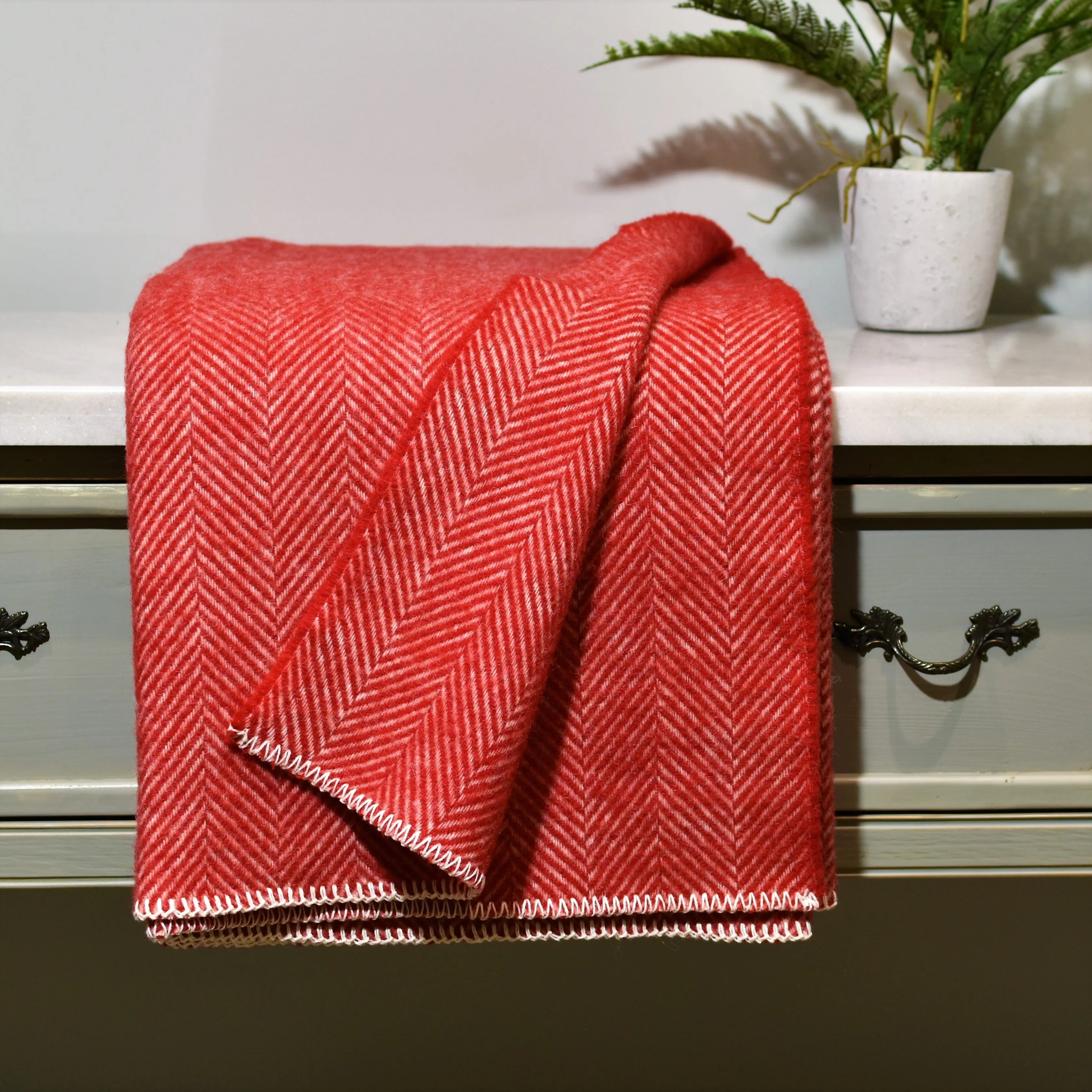 Red Herringbone Pure Wool Blanket