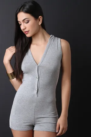 Sporty Hooded Button Up Romper