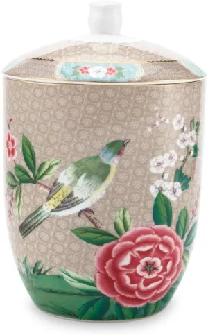 STORAGE JAR BLUSH BIRDS KHAKI