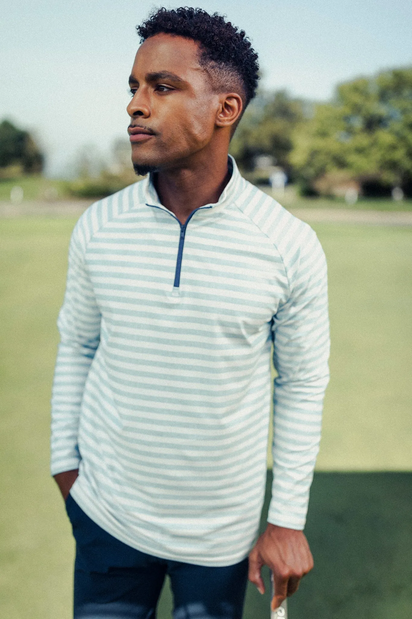 The Captain 1/4 Zip - Lagoon Stripe