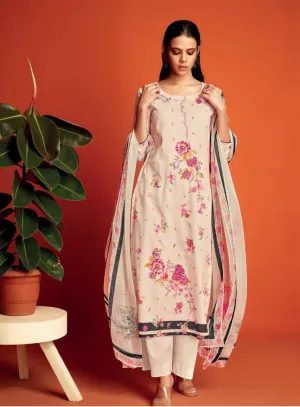 Unstitched Off-White Cotton Linen Printed Salwar Suits Material